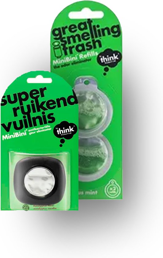 Think Mini Bin - Geurverwijderaar - Houder + vulling en Eucalyptus Mint 2-pack - combipack