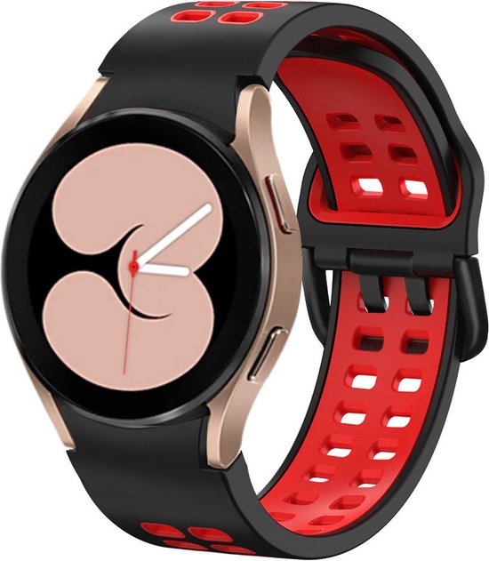 Strap-it Smartwatch bandje - sport square bandje perfect fit geschikt voor Samsung Galaxy Watch 4 / Galaxy Watch 4 Classic / Samsung Galaxy Watch 5 / Galaxy Watch 5 Pro / Galaxy Watch 6 / Galaxy Watch 6 Classic - zwart/rood