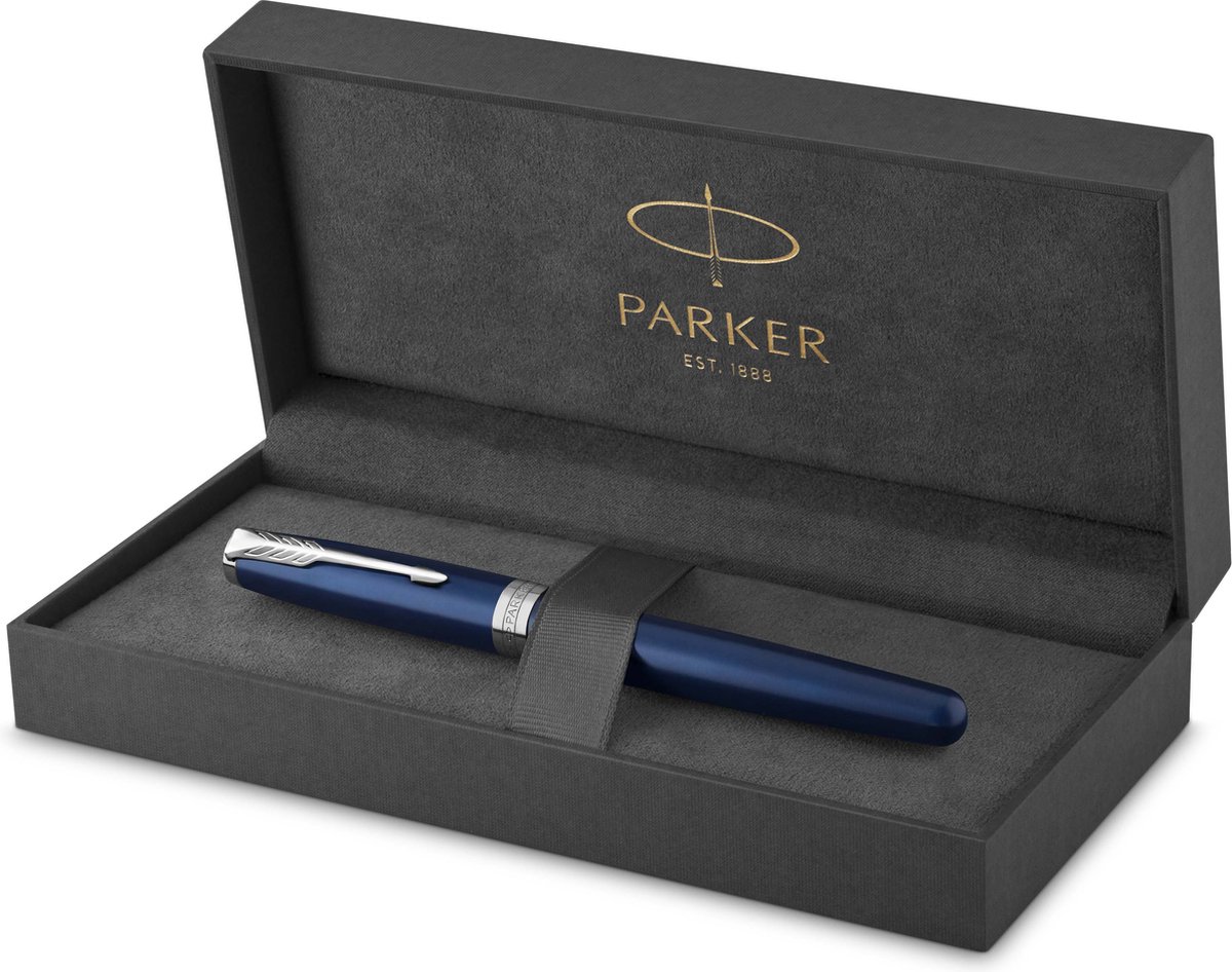 Parker Sonnet rollerballpen | blauw gelakt met palladium trim | fijne punt zwarte inkt | geschenkverpakking
