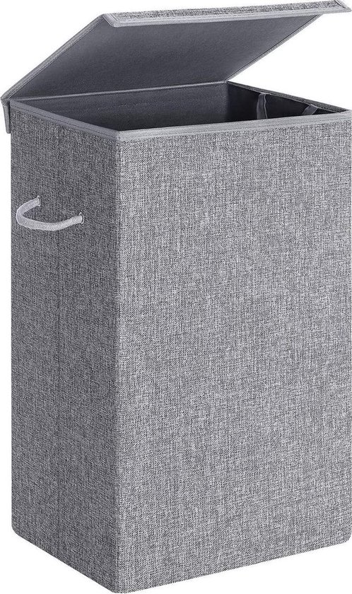 Wasmand 142 L, Imitatielinnen Wasmand, Wassorteermachine, Waskist Met Aparte Compartimenten Magnetisch Deksel En Handvatten Opvouwbaar Waszak Afneembaar Zwart