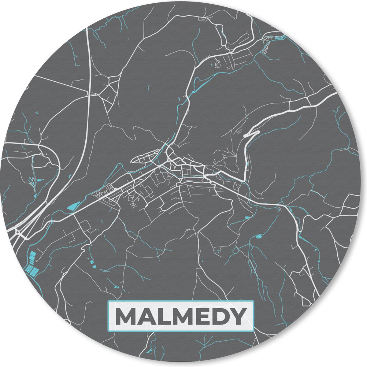 Muismat rond 20x20 cm - Mousepad Plattegrond – Malmedy – Blauw – Stadskaart - Kaart - België - Ronde muismatten - Stadskaart