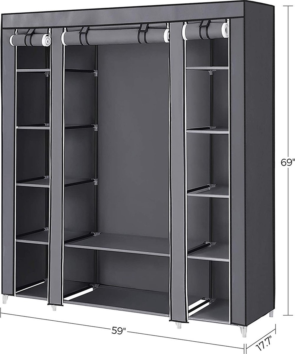 MSV Armoire Penderie Tissu Pliable XL 90x50x160 Cm - Tringle Vêtements + Étagère, Housse Anti-Poussière