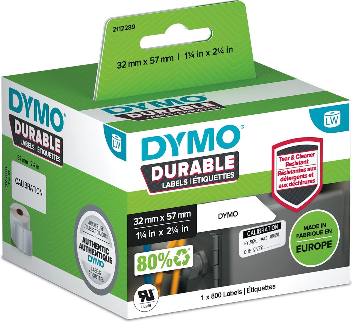 DYMO originele Duurzame LabelWriter labels | 57 mm x 32 mm | Witte Poly | 800 zelfklevende etiketten | Stevige labels voor de LabelWriter labelprinters