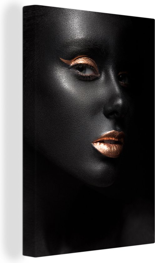 Peintures sur toile - Profil d'une femme maquillée dorée sur fond noir - 20x30 cm - Décoration murale