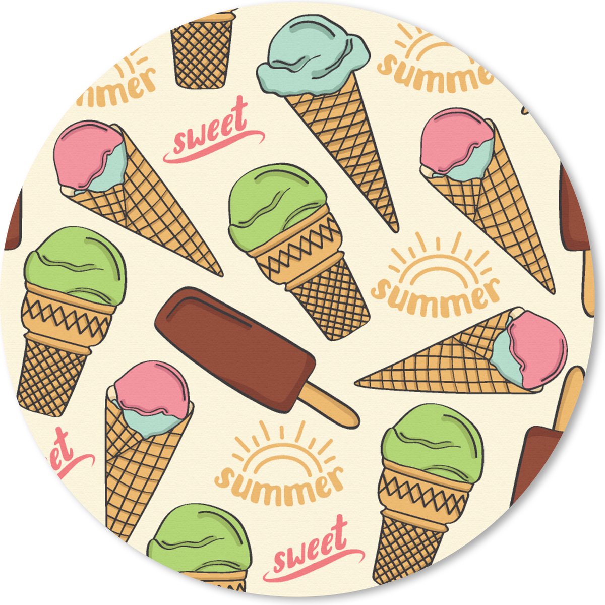 Muismat rond 30x30 cm - Mousepad Eten - Patroon - IJs - Ronde muismatten