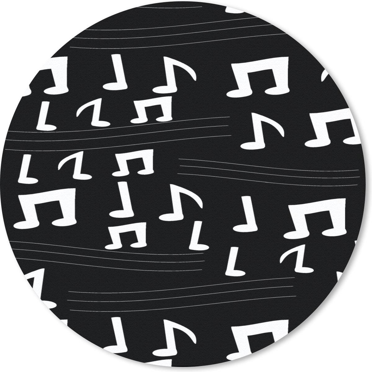 Muismat rond 30x30 cm - Mousepad Muziek - Zwart Wit - Patroon - Ronde muismatten