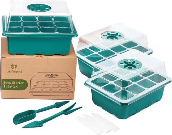 3 Pack LeafImpact Kweekbak - Complete Kweekset - Moestuin Kweekkas - Kweektafel - Verstelbare Ventilatie - Kweekbakken Moestuin