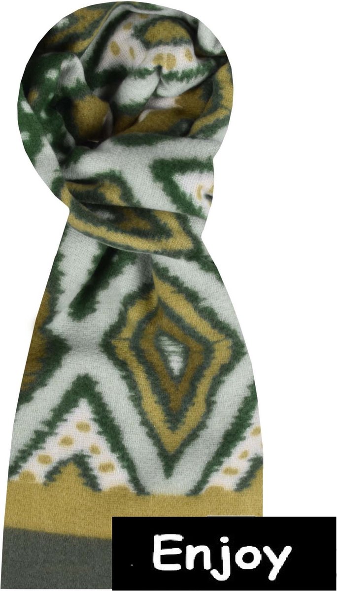 Sjaal- groene ruit- natuurlijke materialen-warme -langwerpige sjaal