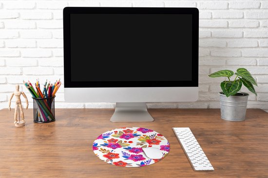 Muismat rond 40x40 cm - Mousepad Waterverf - Bloemen - Paars - Ronde muismatten
