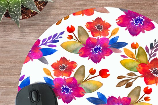 Muismat rond 40x40 cm - Mousepad Waterverf - Bloemen - Paars - Ronde muismatten