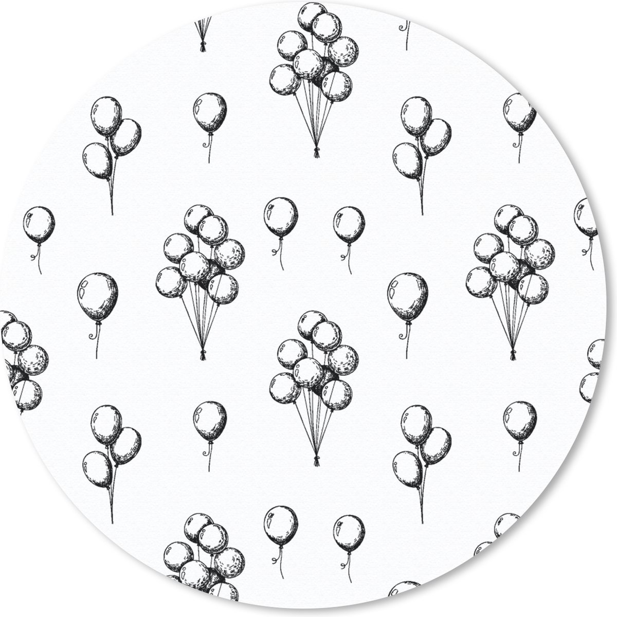 Muismat rond 20x20 cm - Mousepad Ballon - Patronen - Zwart Wit - Ronde muismatten