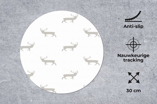 Muismat rond 30x30 cm - Mousepad Patronen - Hert - Wit - Ronde muismatten