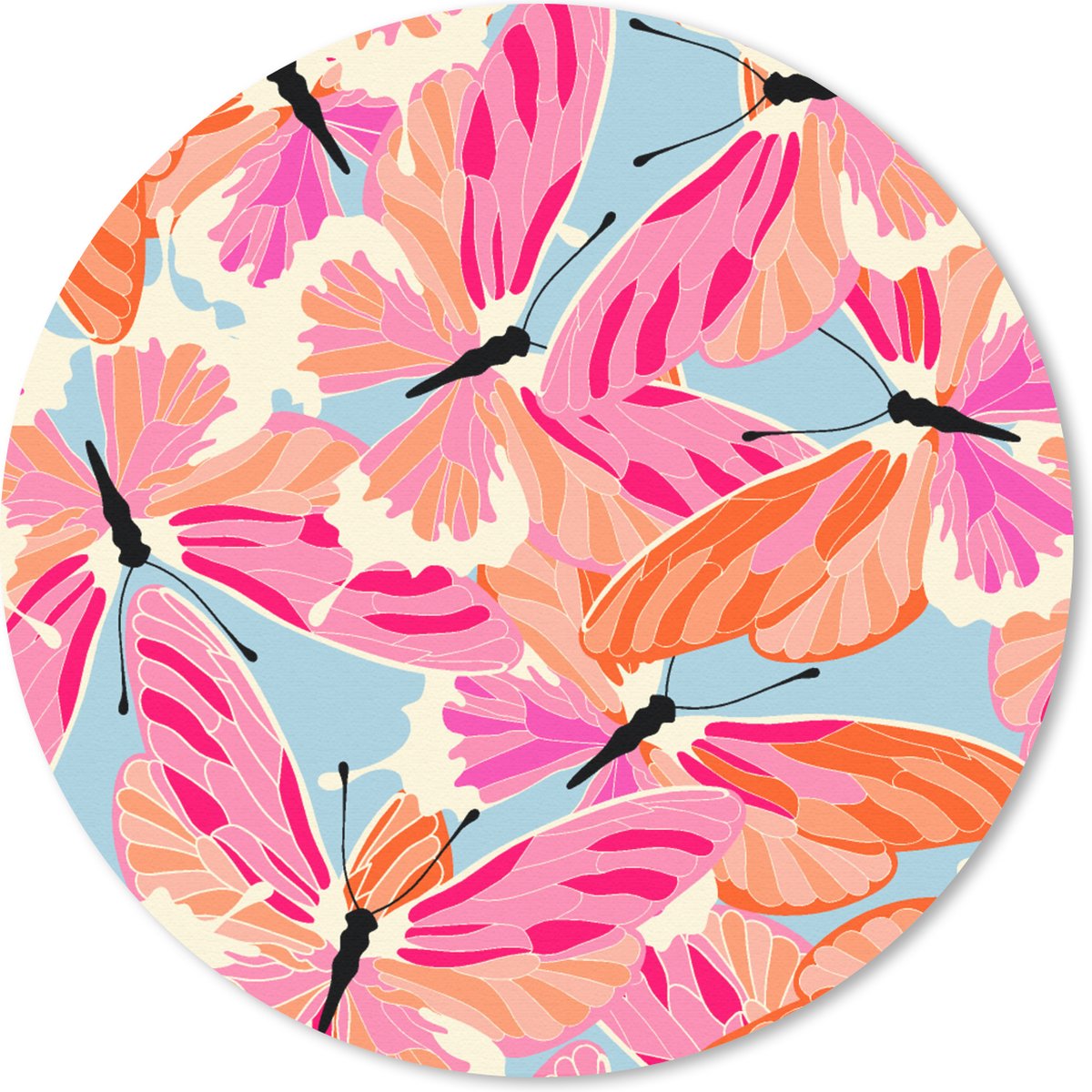 Muismat rond 50x50 cm - Mousepad Vlinders - Vliegen - Patronen - Ronde muismatten