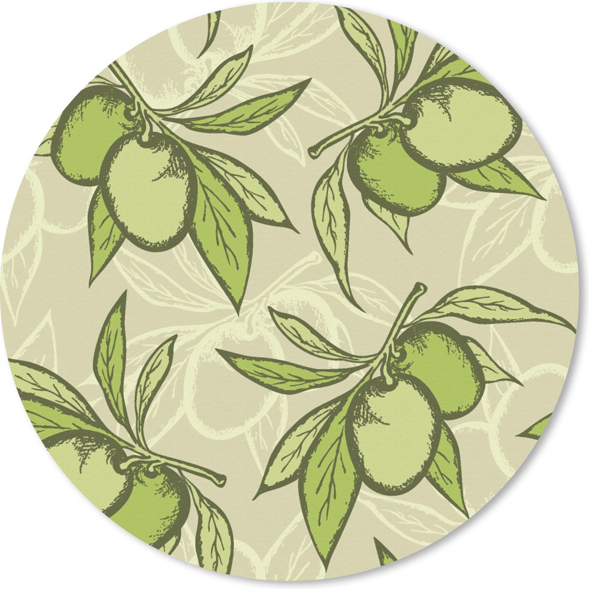 Muismat rond 30x30 cm - Mousepad Olijf - Bladeren - Vegan - Design - Vintage - Ronde muismatten