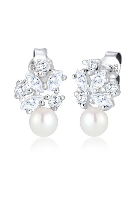 Boucles d'oreilles pour femme Elli PREMIUM dames fleurs de perles d'eau douce avec des cristaux de zircone marquise en argent sterling 925