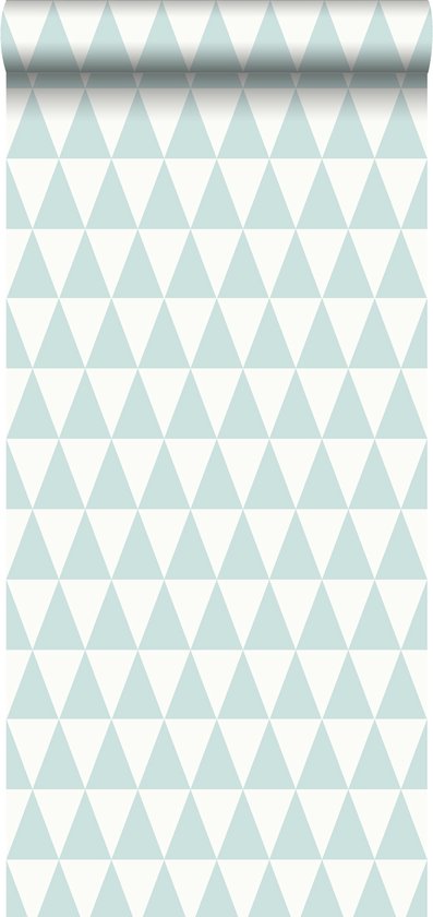 ESTAhome behang grafisch geometrische driehoeken vergrijsd mintgroen en mat wit - 148669 - 53 cm x 10,05 m