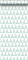 ESTAhome behangpapier grafisch geometrische driehoeken vergrijsd mintgroen en mat wit - 148669 - 53 cm x 10,05 m