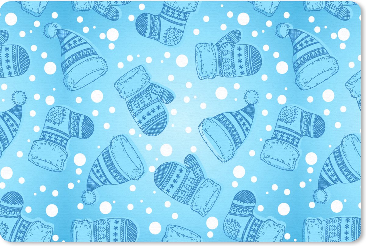 Bureau onderlegger - Muismat - Bureau mat - Handschoenen - Muts - Winter - Patronen - 60x40 cm - Kerst - Cadeau - Kerstcadeau voor mannen en voor vrouwen