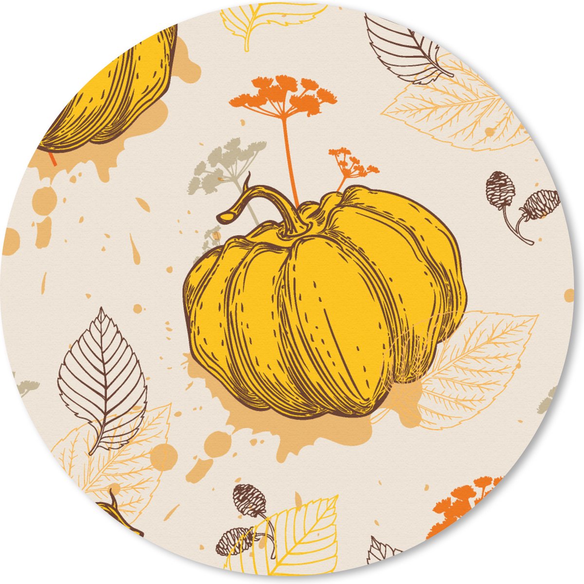 Muismat rond 20x20 cm - Mousepad Pompoen - Herfst - Patronen - Ronde muismatten