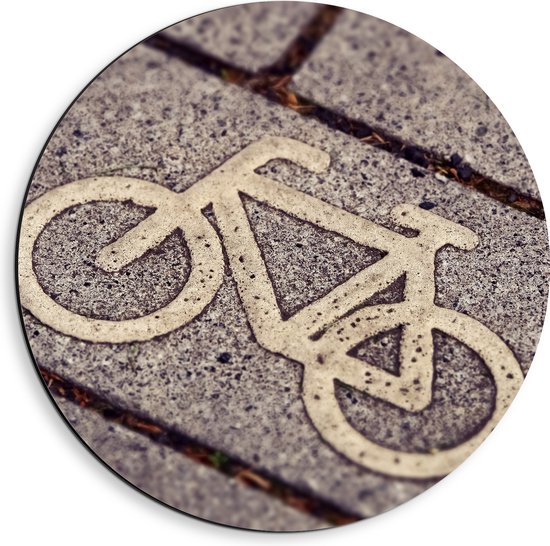 WallClassics - Dibond Muurcirkel - Logo van Fiets op Stenen - 40x40 cm Foto op Aluminium Muurcirkel (met ophangsysteem)