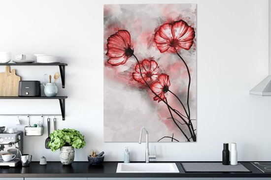 Peintures sur toile - Fleurs - Aquarelle - Rouge - 80x120 cm - Décoration murale