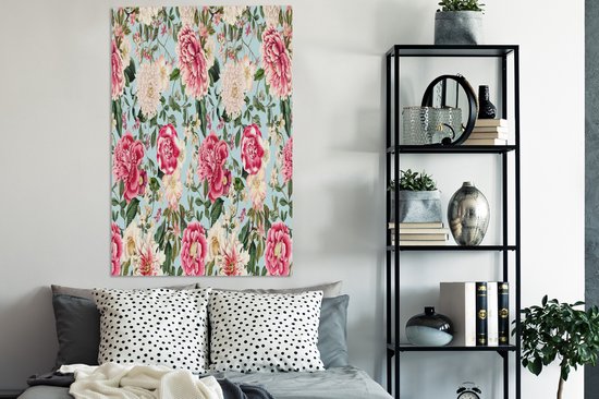 Tableau sur toile Fleurs - Collage - Couleurs - 80x120 cm - Décoration murale