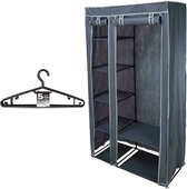 Mobiele kledingkast/garderobekast - incl 10x hangers - opvouwbaar - grijs - 174 cm