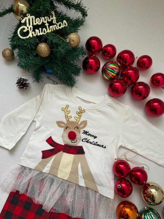 Kerstkleding Babyset Kinderenset - 2 Stukken - Lieve Herten - Merry Chiristmas - Rood Wit - 2-3 jaar %100 Katoen Gezond - Kerstcadeau Voor Baby Kinderen