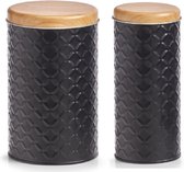 Zeller - Keuken voorraadpotten 2x - zwart/bamboe - Inhoud 1000/2000 ml