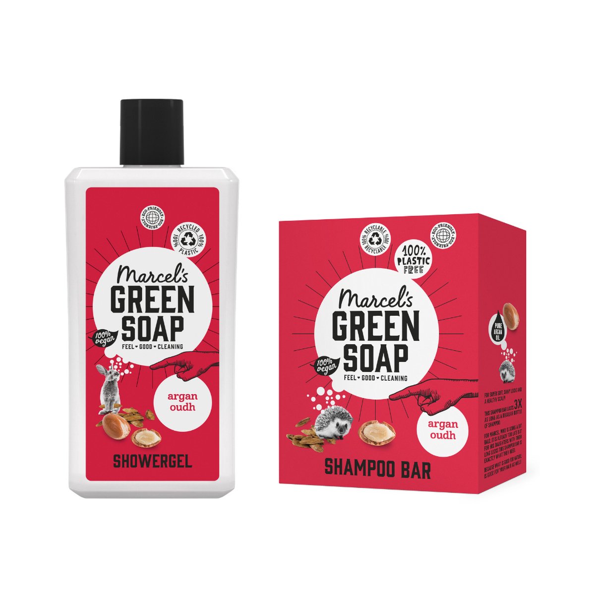 Marcels Green Soap- Combi Pakket - shower pakket Argan & Oudh - Shower Gel Argan & Oudh - Shampoo Bar Argan & Oudh