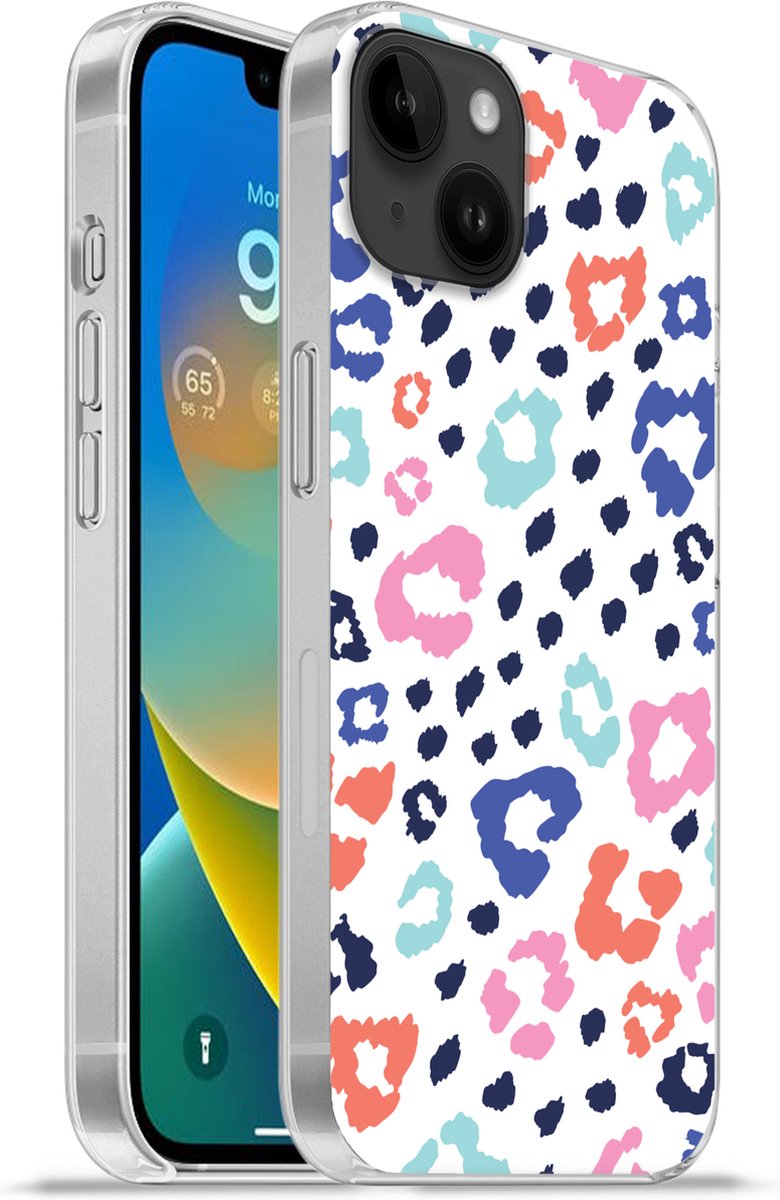 Telefoonhoesje Geschikt voor Apple Iphone 14 Plus hoesje - Panterprint - Pastel - Kleuren - Siliconen Telefoonhoesje Telefoonhoesje