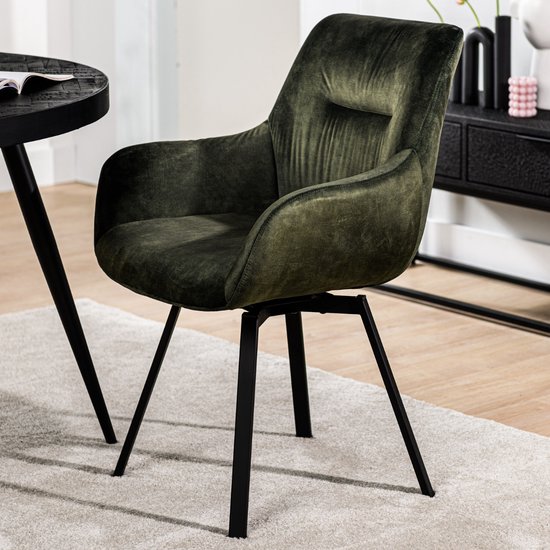WOOOD Sien Eetkamerstoel - Velvet - Groen - Set van 2 | Leen Bakker