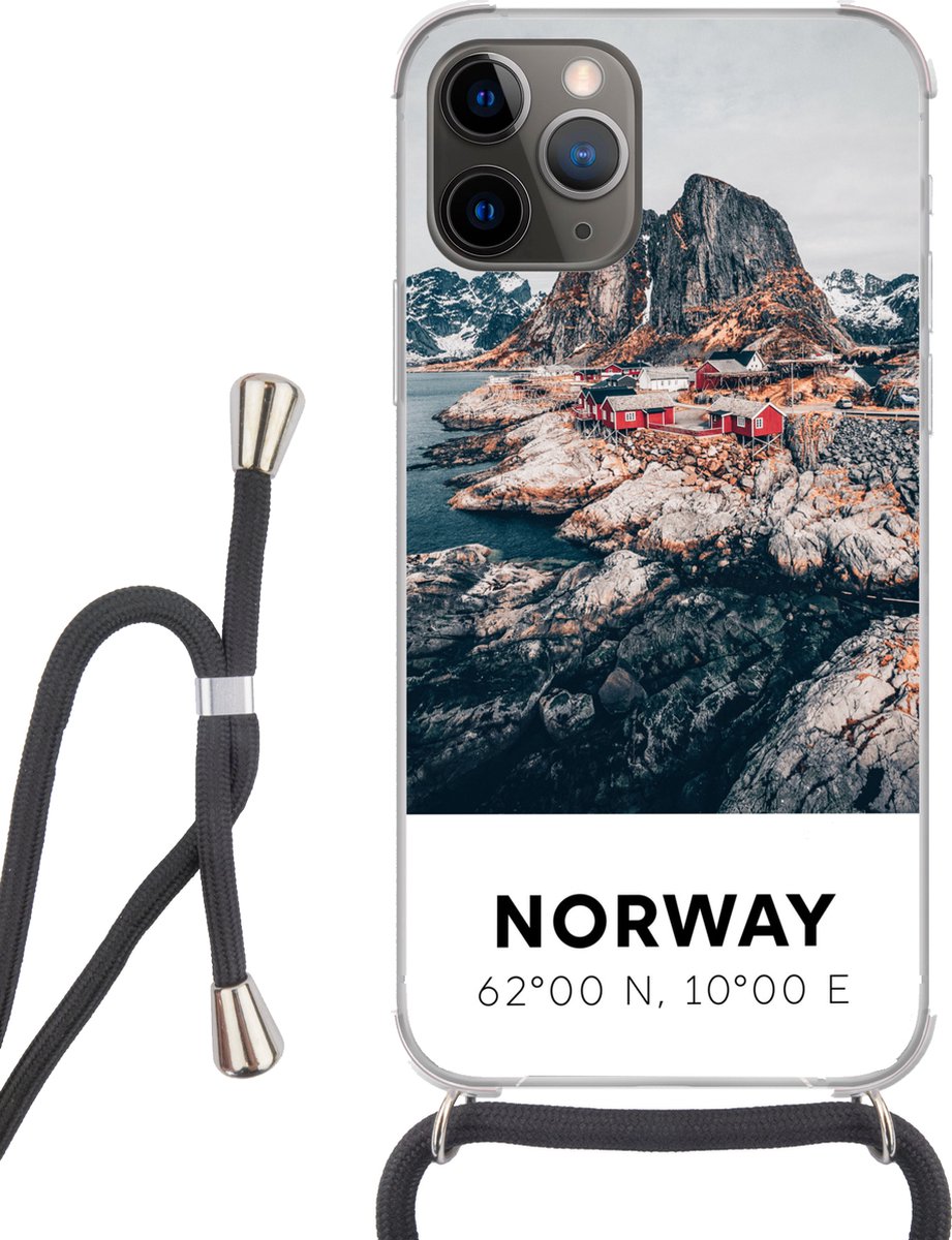 Telefoonhoesje Geschikt voor iPhone 12 pro crossbody - Noorwegen - Water - Bergen - Siliconen - Crossbody - Backcover met Koord - Telefoonhoesje met koord - Hoesje met touw Telefoonhoesje