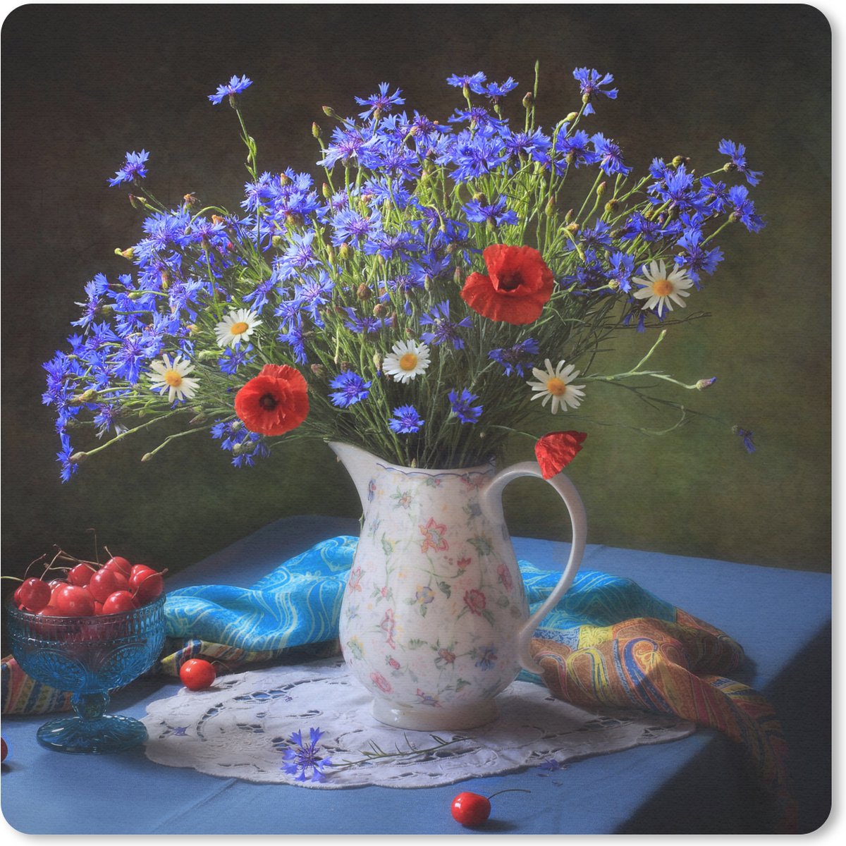Muismat 20x20 cm - Mousepad Bloemen - Kleuren - Stilleven - Muismatten