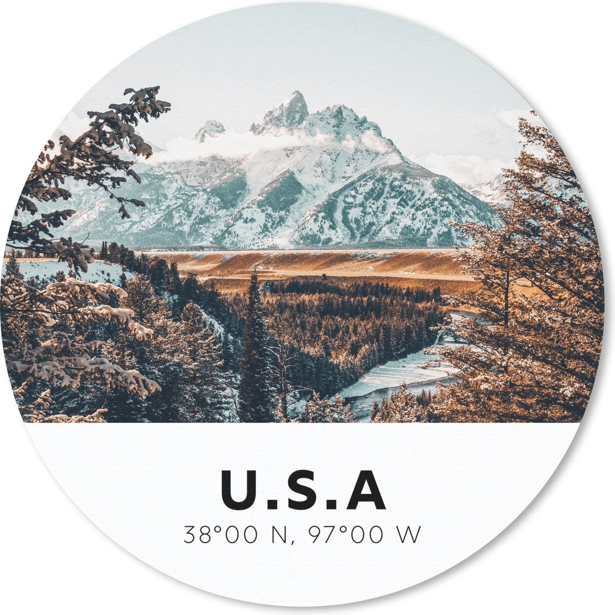 Muismat rond 30x30 cm - Mousepad Amerika - Bergen - Sneeuw - Ronde muismatten