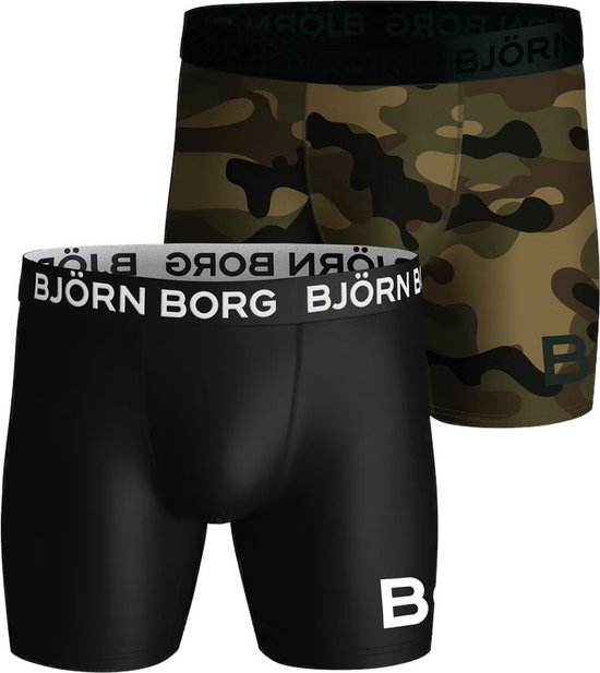 Björn Borg boxershorts Performance (2-pack) - microfiber - camo print en zwart uni - Maat: M