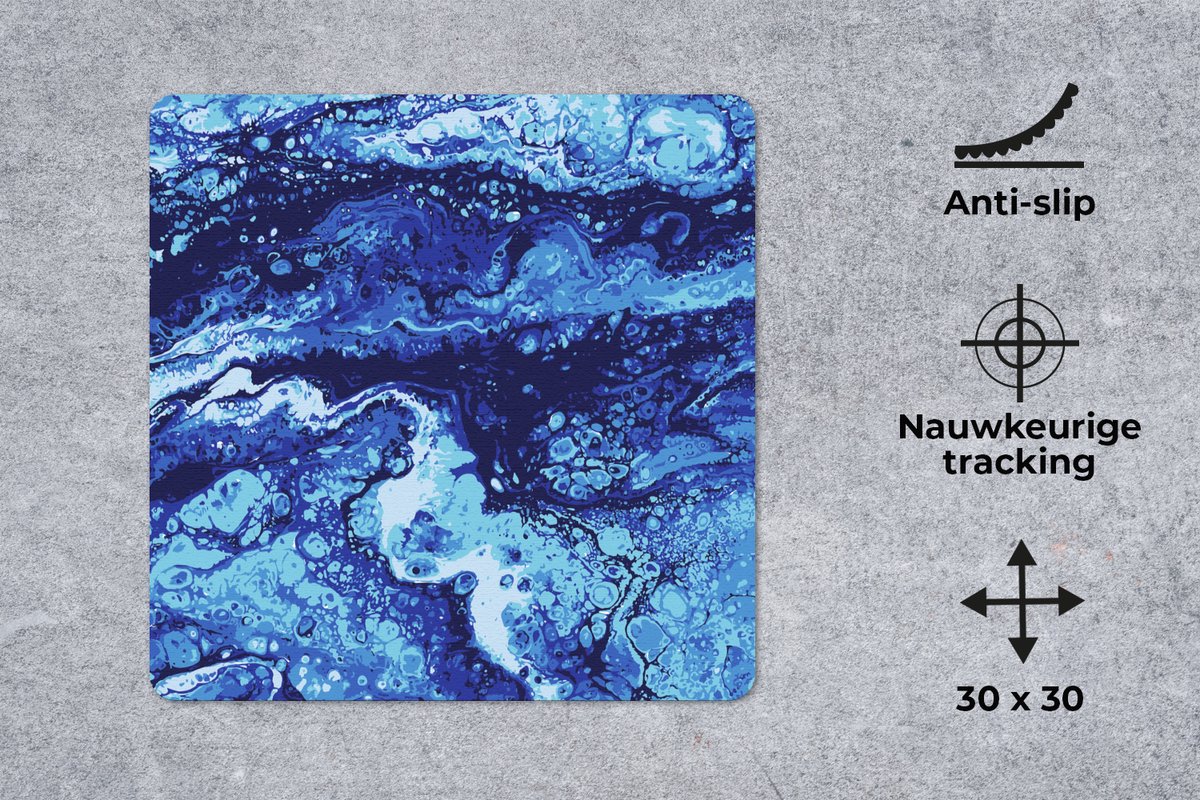 Muismat 30x30 cm - Mousepad Marmer - Blauw - Waterverf - Muismatten