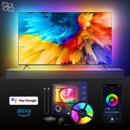 Glowinh Premium Tv Backlight- Led Verlichting - 40-50 Inch - Ambilight - Ambient Light - Led Verlichting TV - Led Strips - Ledstrip - Led Light Strips - App Tuya/Smartlife- Led Strips - Led Light - Gaming - Tv - Laptop - Alexia & Google