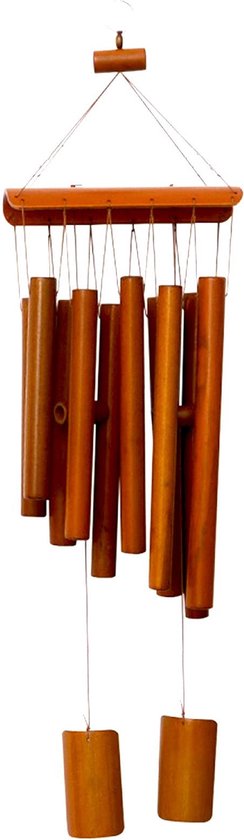 Relaxdays windgong bamboe, houten wind chime, weerbestendig, tuin, balkon & terras, Feng Shui decoratie, 71 cm, natuur