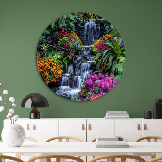 Panneau mural cascade - Décoration murale nature ronde - Tableau rond Fleurs - Tableau campagne - Tableau - Art mural cercle mural aluminium 40x40 cm