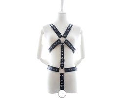 Verstelbare lederen bondage harnas heren - Full body - Penis ring - One size - Gespen - BDSM outfit - Hoogwaardig leder