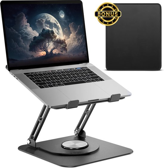 Foto: Villux laptop standaard ergonomisch laptop standaard verstelbaar laptophouder laptopstandaard laptop verhoger laptop standaard opvouwbaar inclusief ebook inclusief muismat