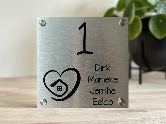 Plaque signalétique cœur de porte d'entrée avec aspect maison en acier inoxydable