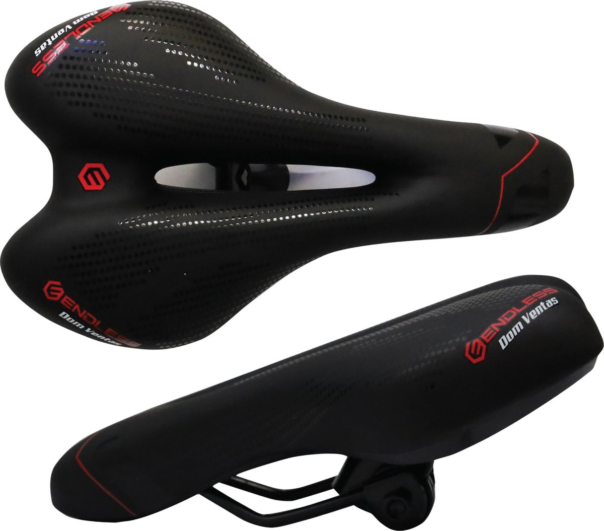 Endless EL1047 Slank fietszadel met rode reflecterende veiligheidsstrip | Zwart | Materiaal : PU | Universeel Memory Foam-zadel met ademend, schokabsorberend en waterdicht fietszadel voor alle soorten fietsen
