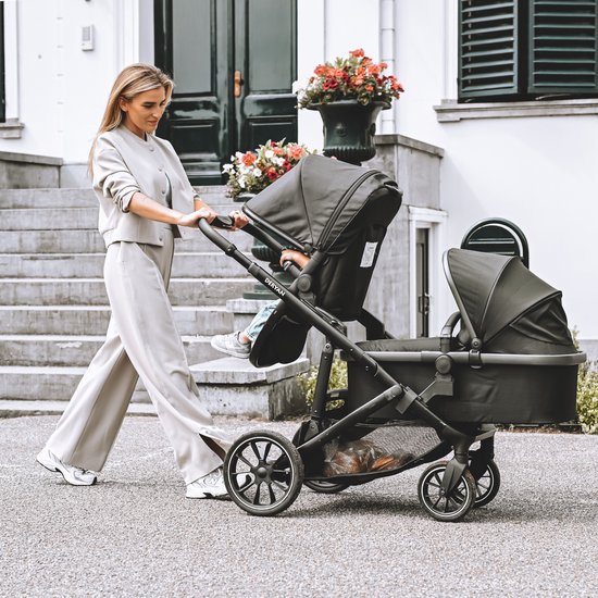 Deryan Evy V2 Kinderwagen - Duo Kinderwagen - Uitbreidbaar - Inclusief reiswieg - Zwart