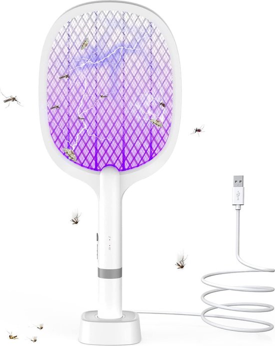 5000V Electric Fly Electric Fly Swatter, Extra Strong Fly Swatter Electric, 2 in 1 USB Type-C Electric Mosquito Swatter with Rechargeable Battery & UV Light Trap for Mosquitoes, Flies