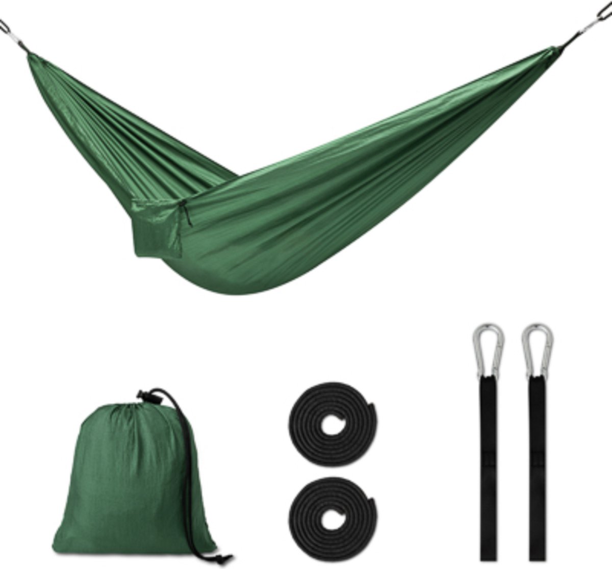 MOZY - Hangmat - Groen - 260x140 cm - 150 kg - Survival Hangmat - Hammock - Outdoor Camping - Kamperen
