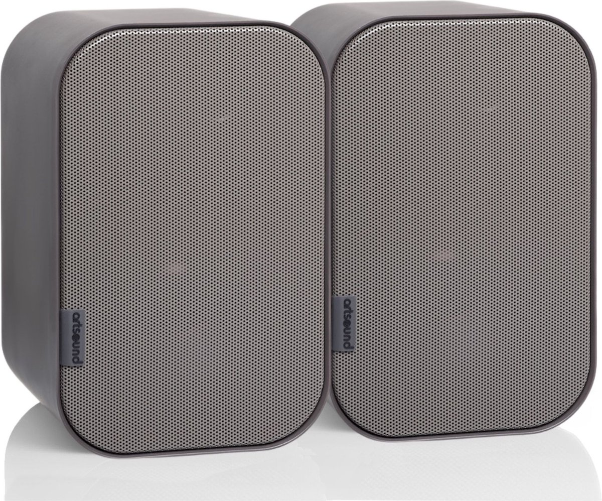 Artsound UNI20, Set van 2 passieve luidsprekers, 2-weg hifi luidspreker, 10-40 watt, muurbeugel met kogelgewricht, geschikt voor ruimtes tot 20 m² zoals gang, keuken, toilet, kleur: grijs