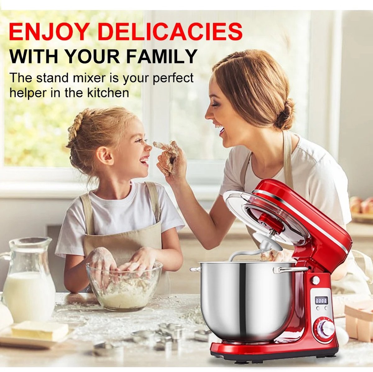 Biolomix Keukenmachine - Keukenmixer - Foodprocessor - Mixer - Blender - Stille motor - Keukenmachines - Mixer met mengkom - Mixers - 6L kom - 1200W - Grijs — afbeelding 4