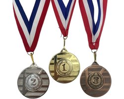 Medaille Set 3 Stuks, 1e (Goud), 2e (Silver), 3e (Brons)